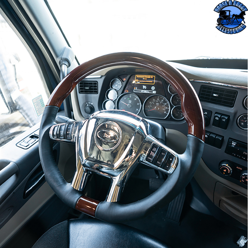 18" YOURGRIP LEATHER AND WOOD STEERING WHEEL FOR 2012-2021 PETERBILT 579 & 2013-2021 KENWORTH T680 #88190 steering wheel Dark Slate Gray