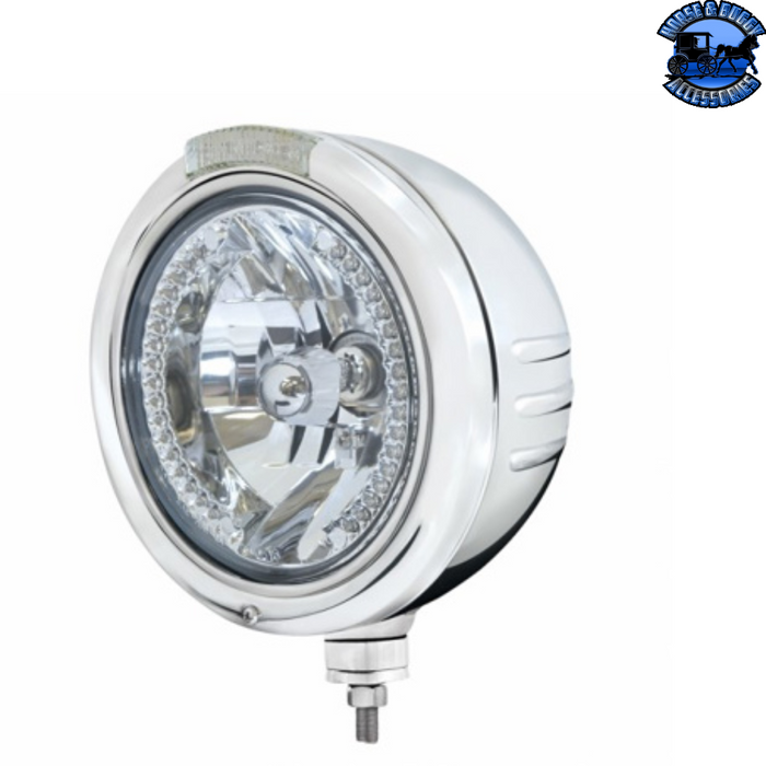 Light Gray STAINLESS STEEL CLASSIC EMBOSSED STRIPE HEADLIGHT H4 WITH WHITE LED & DUAL MODE LED SIGNAL (Choose Color) HEADLIGHT Clear