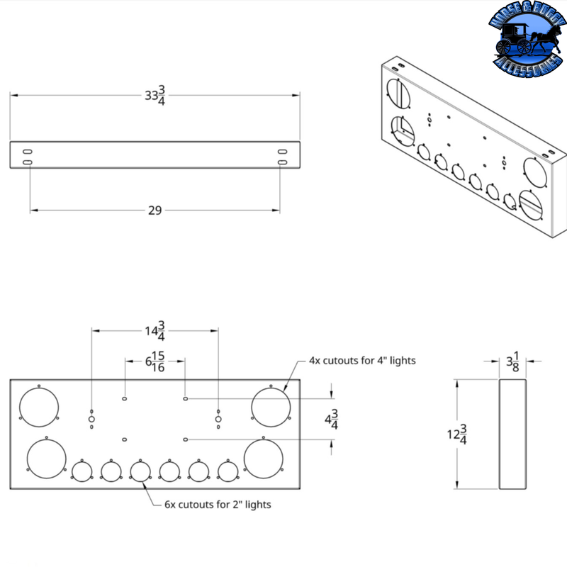 SS Rear Center Panel With 4X 7 LED 4" Reflector Lights & 6X 9 LED 2" Lights -Red LED/Clear Lens #34667