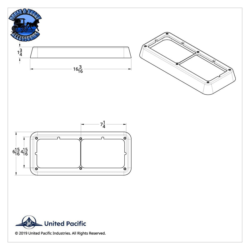 UP-40978 Chrome Plastic Rectangular Dual 4" X 6" Headlight Bezel