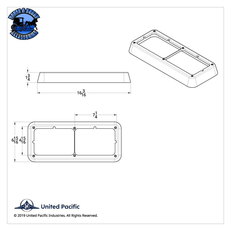 UP-40983 Chrome Plastic Rectangular Dual 4" X 6" Headlight Bezel With Visor