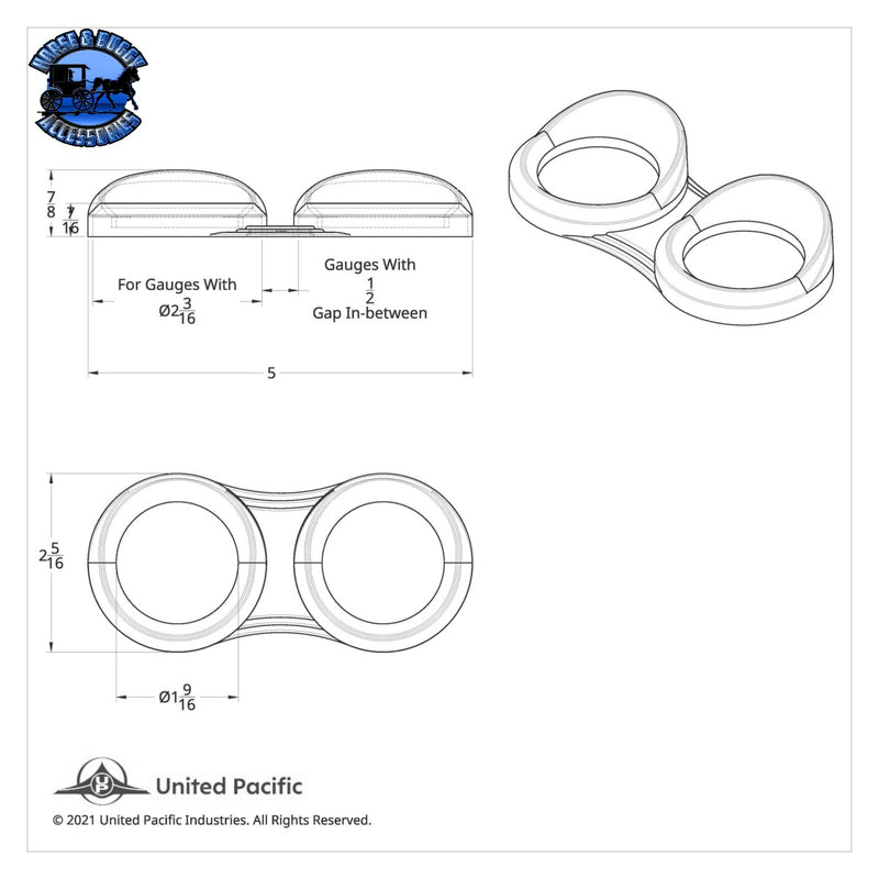 Bisel de grupo de calibre 2 con visera para Peterbilt 2006+ - Horizontal