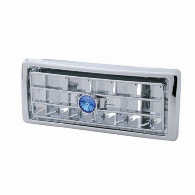 Ventilación de aire acondicionado de plástico cromado con cristal para Kenworth 2002-2005 - Centro - Cristal azul