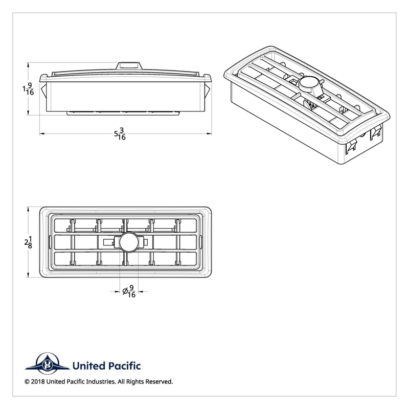 Ventilación de aire acondicionado de plástico cromado con cristal para Kenworth 2002-2005 - Centro - Cristal azul