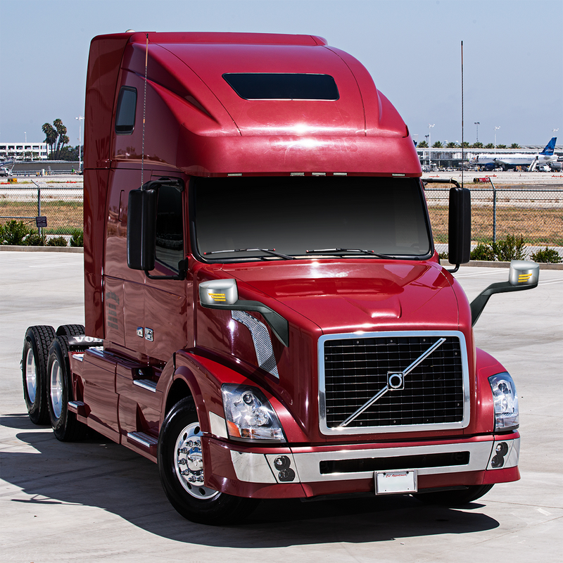 Chrome Hood Mirror Assembly With Sequential LED Turn Signal For 2004-2017 Volvo VNL-Driver
