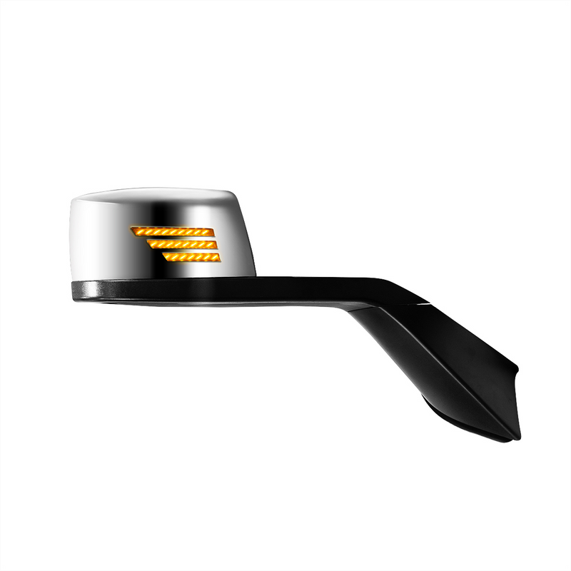 Chrome Hood Mirror Assembly With Sequential LED Turn Signal For 2018-2024 Volvo VNL - Passenger