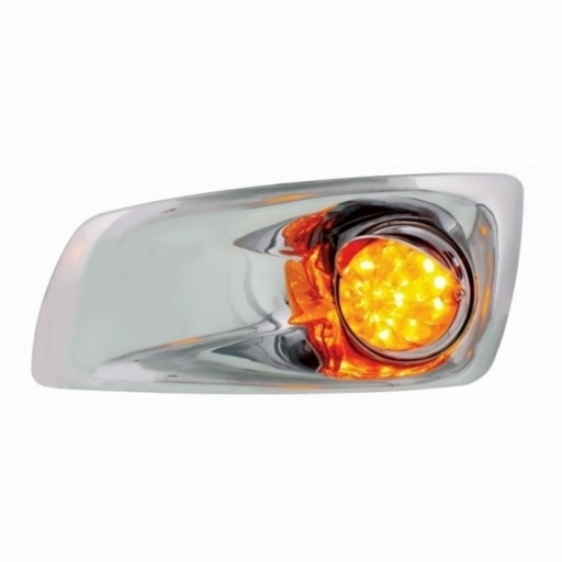 UP-42716 Fog Light Cover With Amber LED Hi/Lo Watermelon Light & Visor For 2007-17 KW T660- Driver -Amber Lens