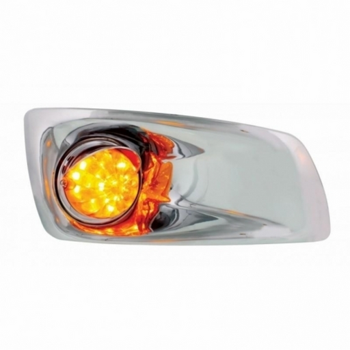 UP-42748 Fog Light Cover With 17 Amber LED Hi/Lo Watermelon Light & Visor For 2007-17 KW T660- Passenger -Amber Lens
