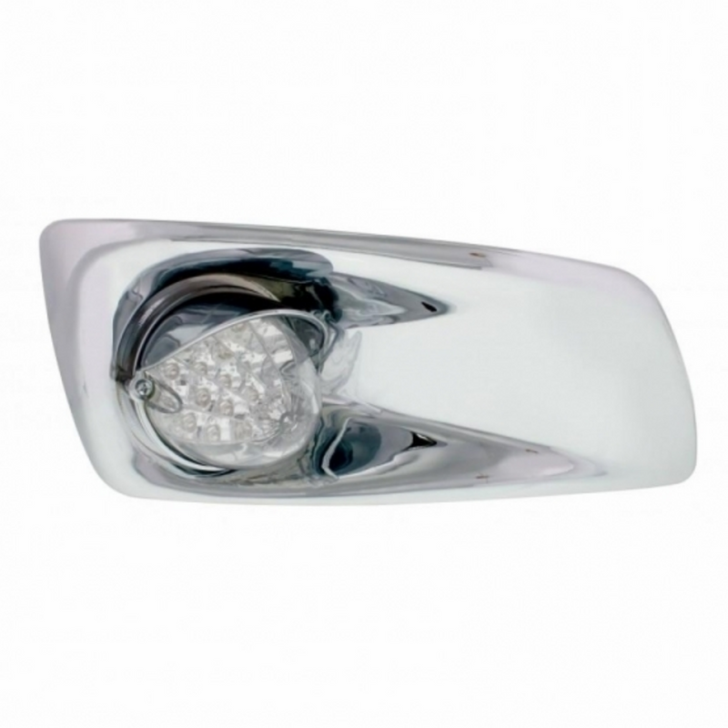 Fog Light Cover With 19 LED Reflector Light & Visor For 2007-17 KW T660 (Passenger) - Amber LED/ Clear Lens