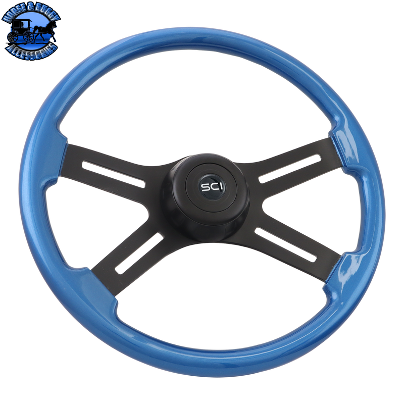 SC-438-3281-77281  Midnight Blue - 18" Blue Rim, Matte Black 4-Spoke w/Slot Cut Outs, Matte Black Bezel
