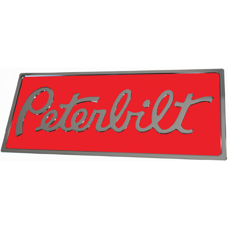 CK-EEMPR-6340 Peterbilt Rectangular Engraved Emblem - Red/Chrome 440 EMBLEM Firebrick