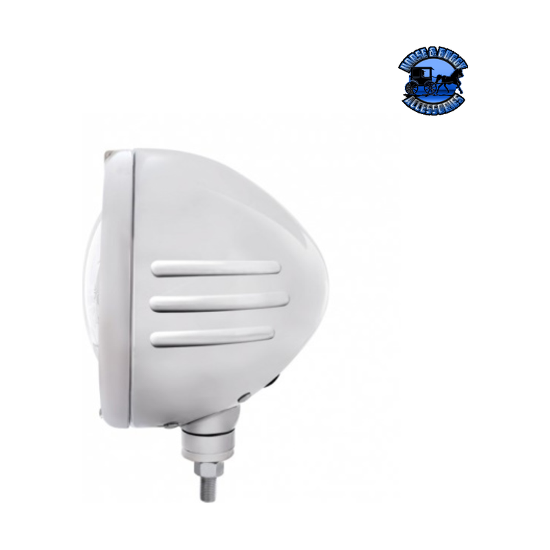 STAINLESS STEEL CLASSIC EMBOSSED STRIPE HEADLIGHT 5 LED BULB & DUAL MODE LED SIGNAL (Choose Color) universal headlight Amber,Clear Light Gray