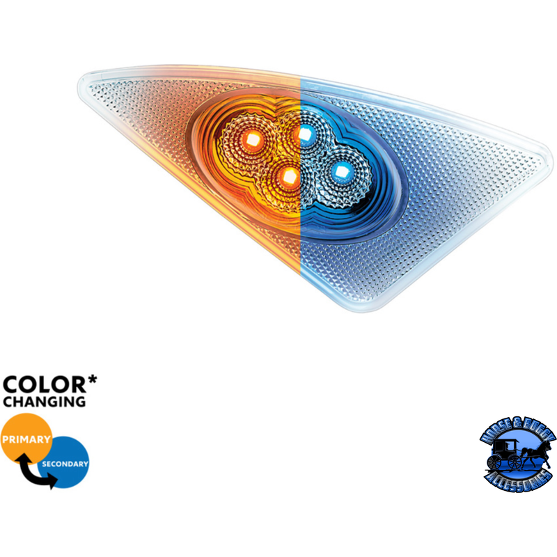 DOUBLE FURY 4 LED FENDER SIGNAL LIGHT FOR 2008-2017 KENWORTH T660 (Choose Color)(Choose Side) FENDER LIGHT Amber and Blue / Passenger's Side Light Gray