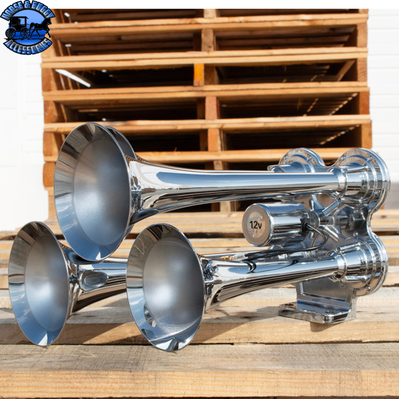 4 TRUMPET MINI TRAIN HORN (Choose Finish) TRAIN HORN Chrome,Black Tan