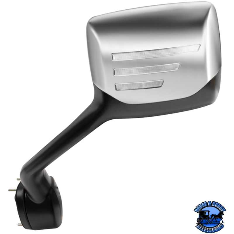 CHROME HOOD MIRROR ASSEMBLY W/ SEQUENTIAL LED TURN SIGNAL FOR 2013-2021 KENWORTH T680 & PETERBILT 579 (Choose Side) Hood Mirror Drivers Side,Passengers Side Gray