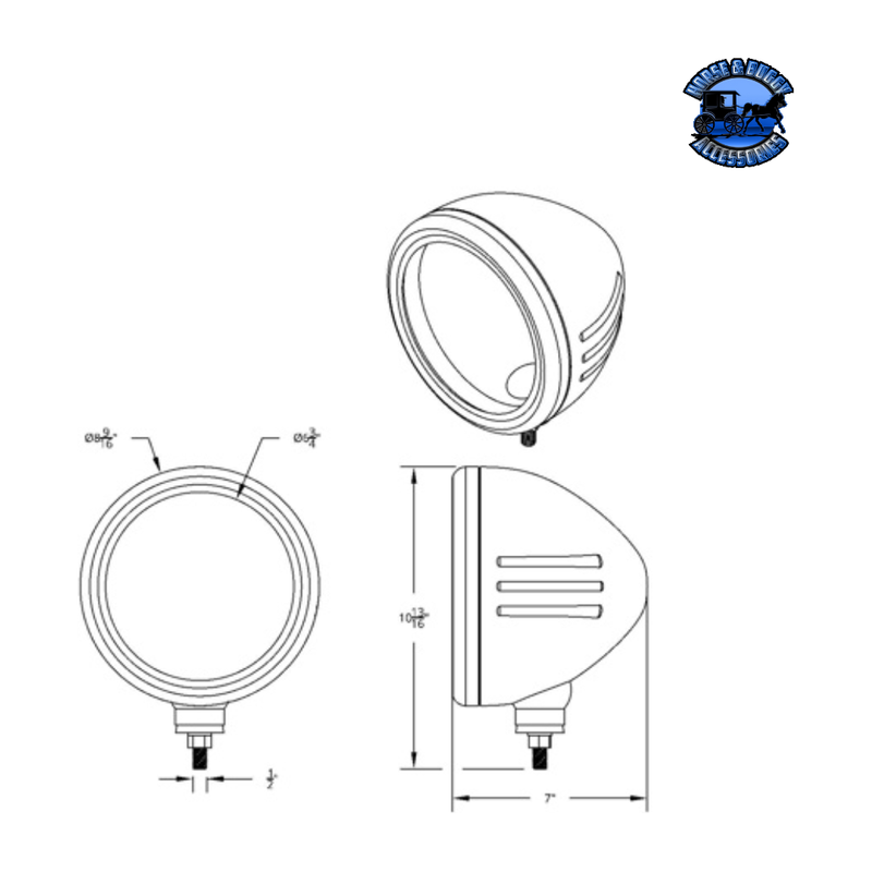 Stainless Classic Style Embossed Stripe Headlight Housing #32728 Headlight Housing Gray