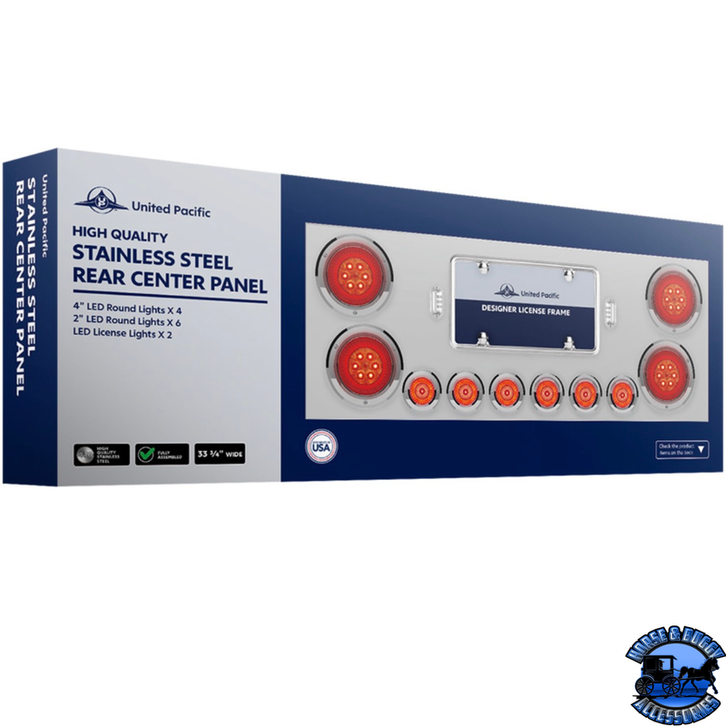 SS Rear Center Panel With 4X 7 LED 4" Reflector Lights & 6X 9 LED 2" Lights -Red LED/Clear Lens #34667