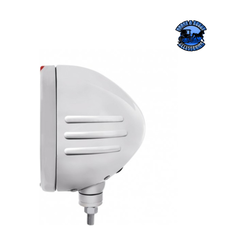 STAINLESS STEEL BULLET EMBOSSED STRIPE HEADLIGHT H4 WITH WHITE LED & DUAL MODE LED SIGNAL (Choose Color) (Choose Side) universal headlight Clear,Amber Light Gray