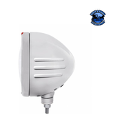 STAINLESS STEEL BULLET EMBOSSED STRIPE HEADLIGHT 11 LED BULB & DUAL MODE LED SIGNAL (Choose Color) universal headlight Clear,Amber Light Gray