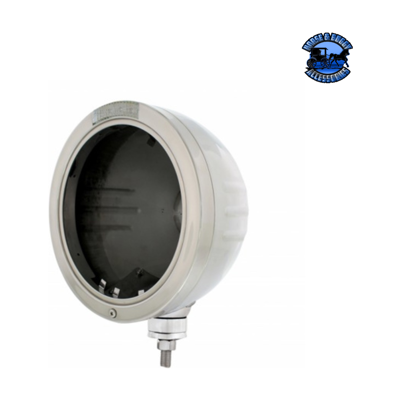 STAINLESS STEEL BULLET EMBOSSED STRIPE HEADLIGHT NO BULB WITH LED SIGNAL (Choose Color) HEADLIGHT Clear Dark Slate Gray