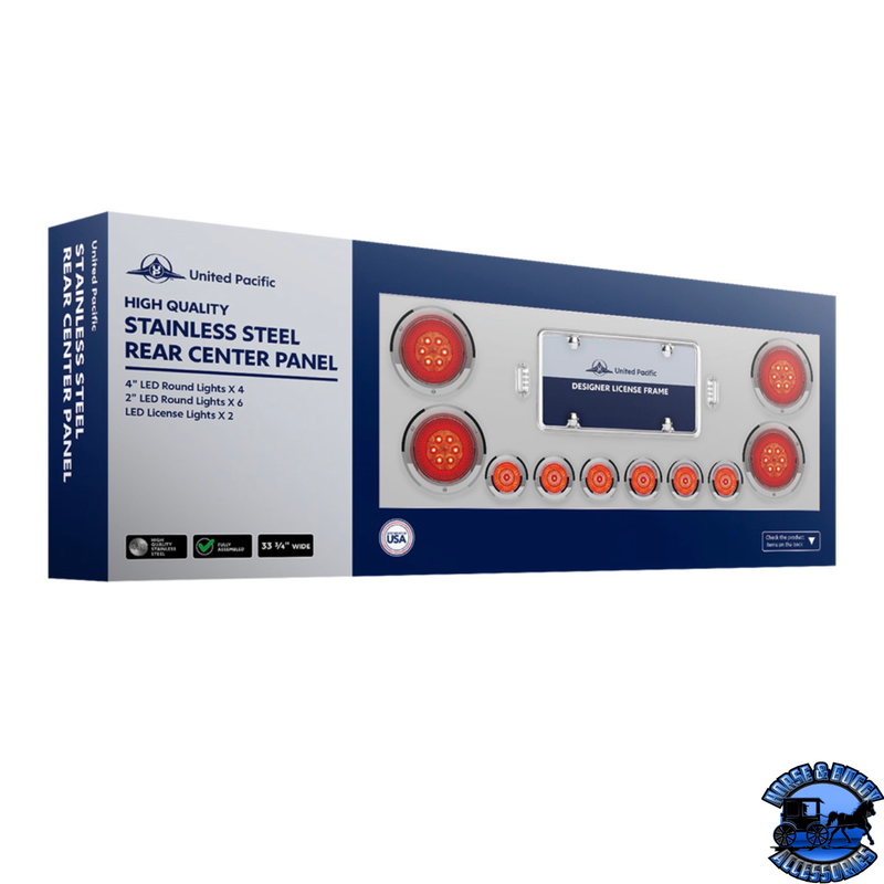 SS Rear Center Panel With 4X 7 LED 4" Reflector Lights & 6X 9 LED 2" Lights -Red LED & Lens #34666