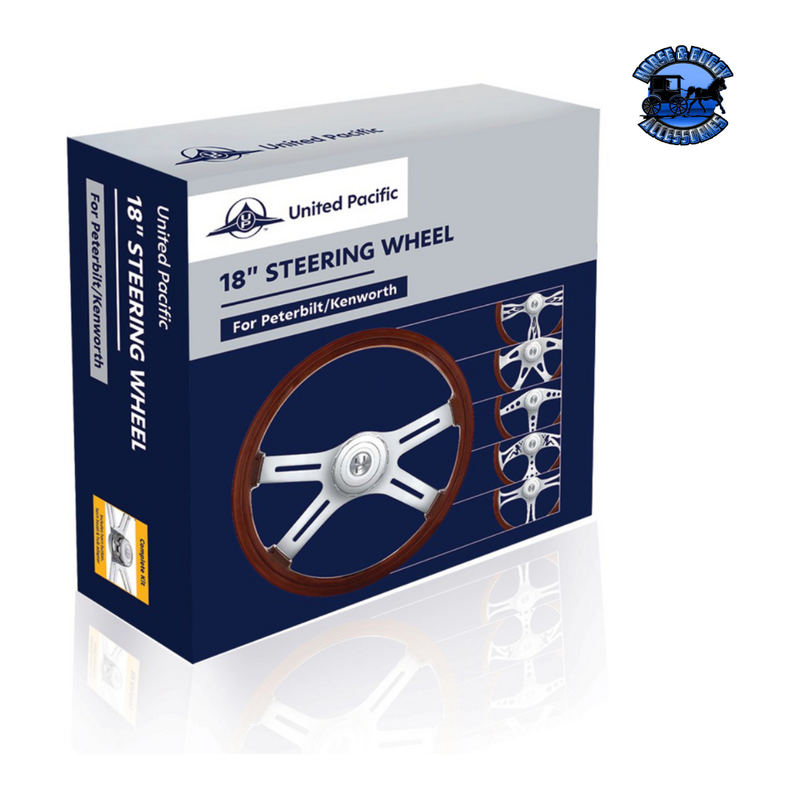 18" FLAME STYLE WOOD STEERING WHEEL WITH HUB & HORN BUTTON KIT FOR PETERBILT (2006+) & KENWORTH (2003+) #88180 steering wheel Midnight Blue