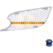 CHROME AIR INTAKE GRILLE WITH LED LIGHT FOR 2012-2021 PETERBILT 579 (Choose Lens Color) (Choose Side) Air Intake Amber / Driver's Side Light Gray