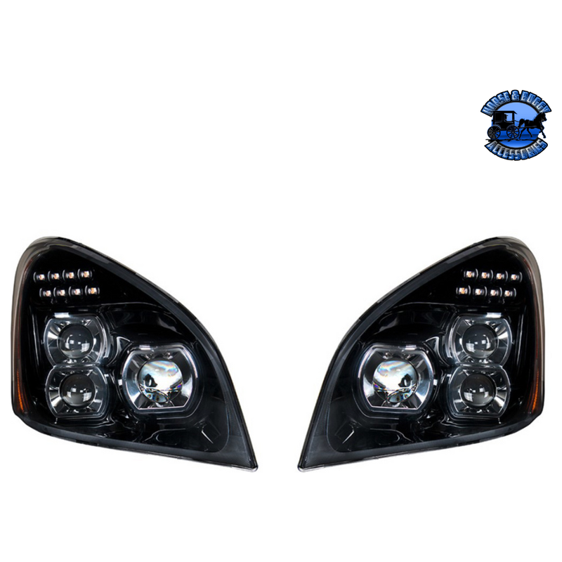 UP-35788 "Blackout" LED Headlight Set For 2008-2017 Freightliner Cascadia (Pair) #35788 LED Headlight Black