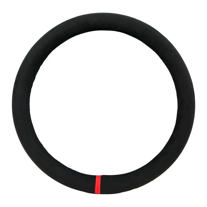 54048 18" STEERING WHEEL COVER BLACK SUEDE W/RED STRIPE/STITCHING Black