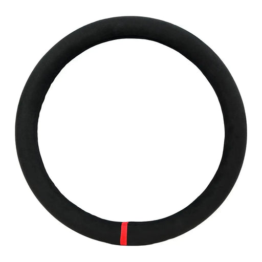 54048 18" STEERING WHEEL COVER BLACK SUEDE W/RED STRIPE/STITCHING Black