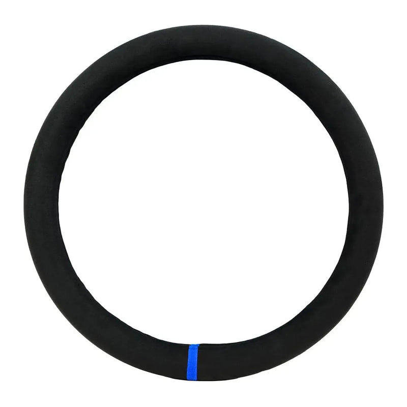 54049 18" STEERING WHEEL COVER BLACK SUEDE W/BLUE STRIPE/STITCHING Black