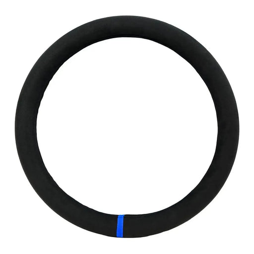 54049 18" STEERING WHEEL COVER BLACK SUEDE W/BLUE STRIPE/STITCHING Black