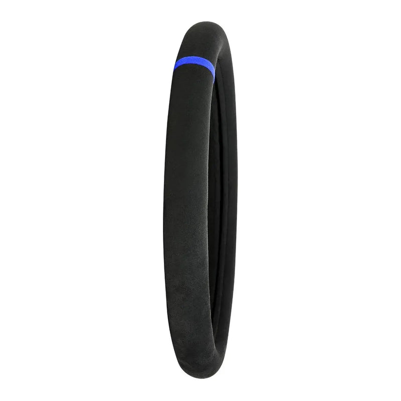 54049 18" STEERING WHEEL COVER BLACK SUEDE W/BLUE STRIPE/STITCHING Dark Slate Gray