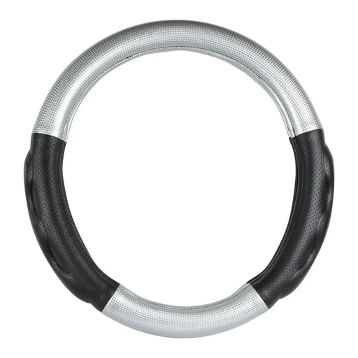 54055 18" DELUXE+ STEERING WHEEL CVR SILVER CARBON W/COMFORT PAD Gray