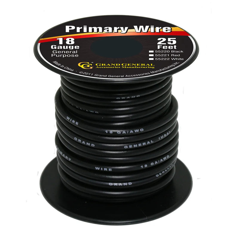 #55220 BLACK 18GA PRIMARY WIRE, 25FT ROLL W/ SPOOL WIRE Black