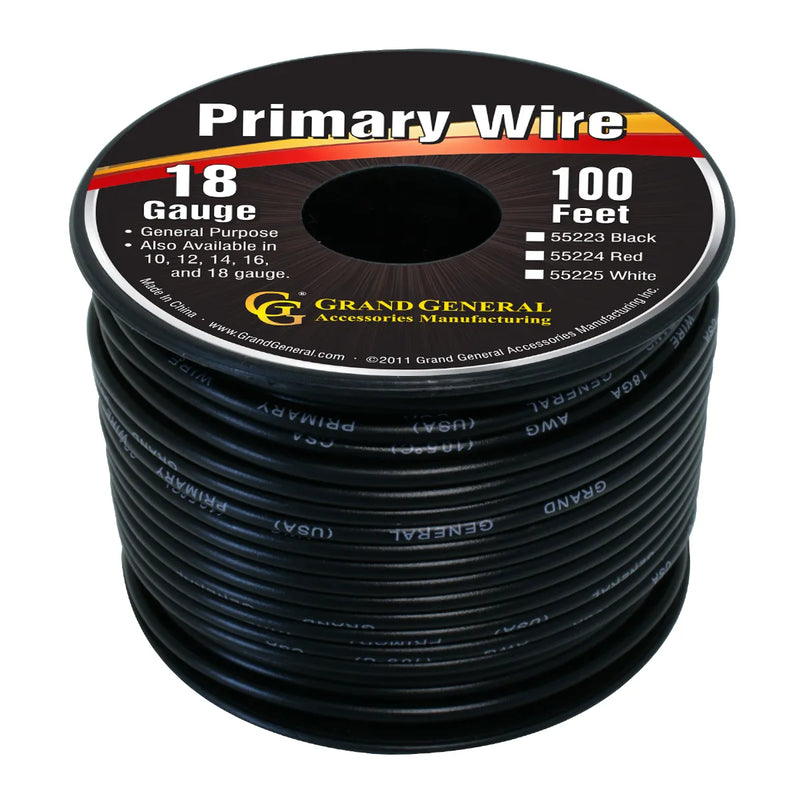 #55223 BLACK 18GA PRIMARY WIRE, 100FT ROLL W/ SPOOL WIRE Black