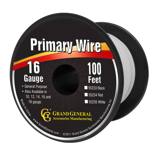 #55235 WHITE 16GA PRIMARY WIRE, 100FT ROLL W/ SPOOL WIRE Black