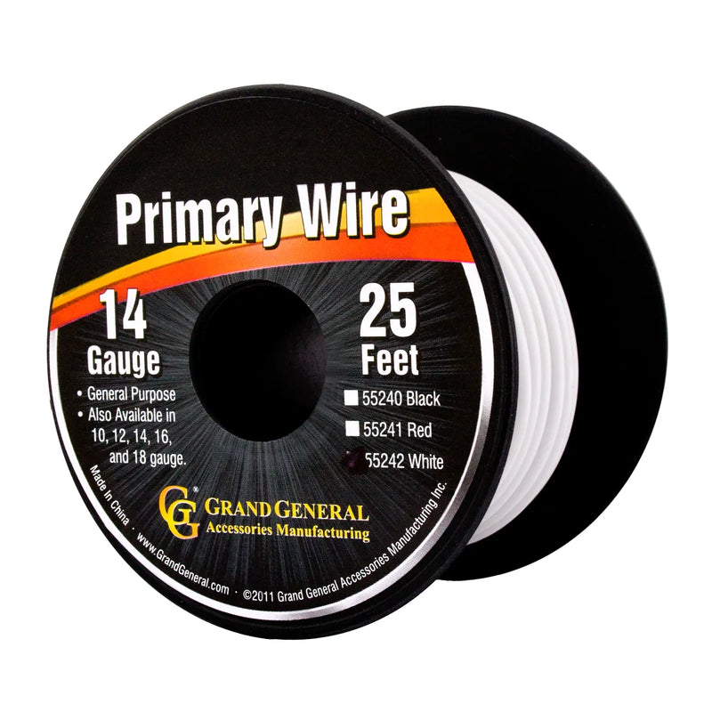 #55242 WHITE 14GA PRIMARY WIRE, 25FT ROLL W/ SPOOL WIRE Tan