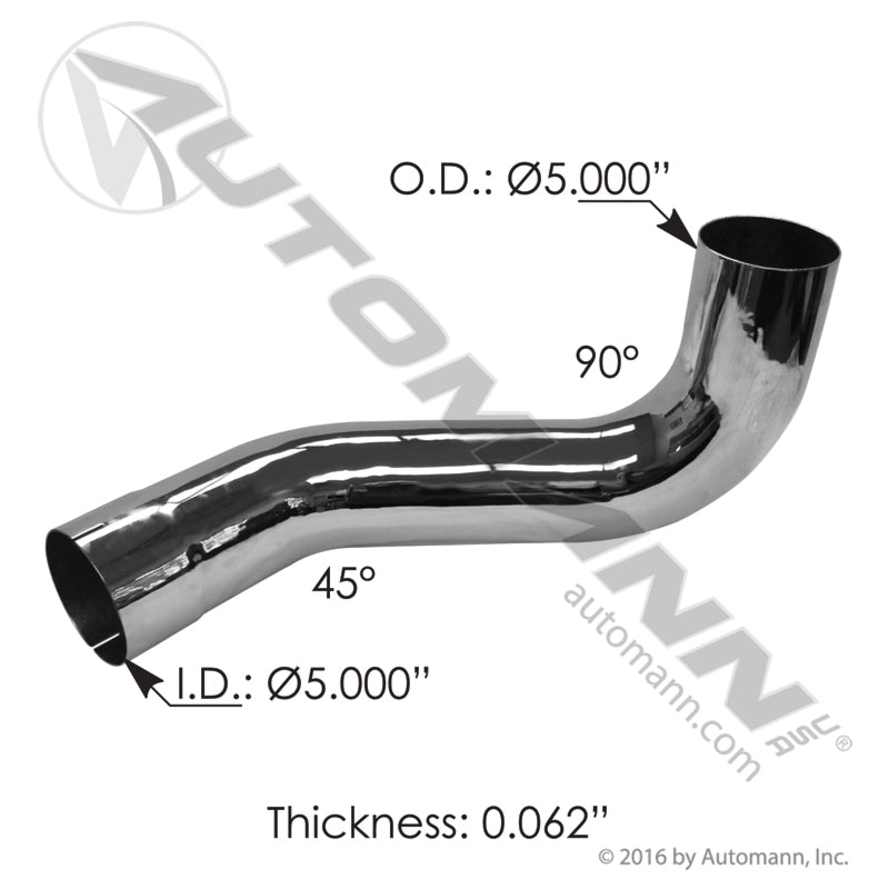 562.U45914764LC  5" Exhaust Elbow Chrome LH Kenworth