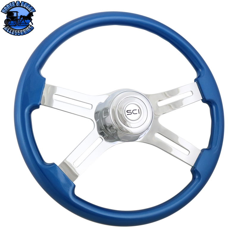 SC-581-3003-77502   18" Classic Blue 4 Spoke W/Chrome Bezel