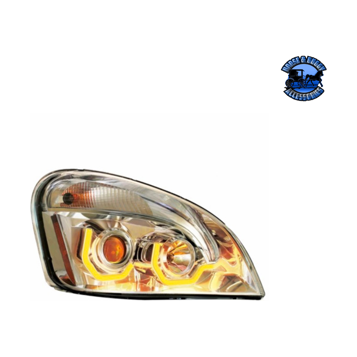 Rosy Brown PROJECTION HEADLIGHT W/DUAL FUNCTION AMBER LED POSITION LIGHTS FOR 2008-17 FL CASCADIA (Choose Color) (Choose Side) LED Headlight Chrome / Passenger's Side
