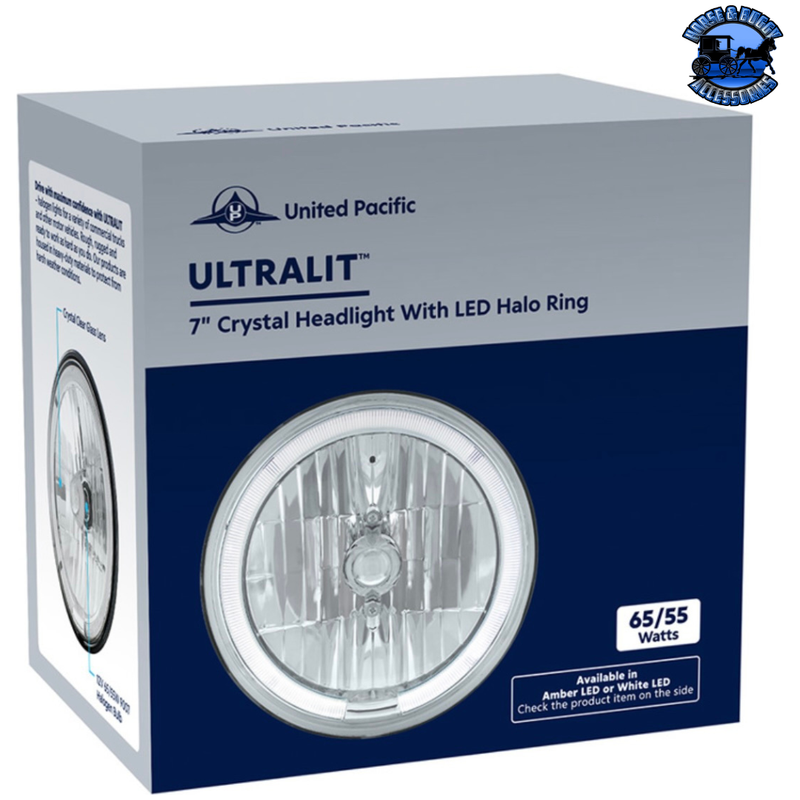 ULTRALIT - 7" CRYSTAL HEADLIGHT WITH LED HALO RING (Choose Color) HEADLIGHT Amber,White Dark Gray