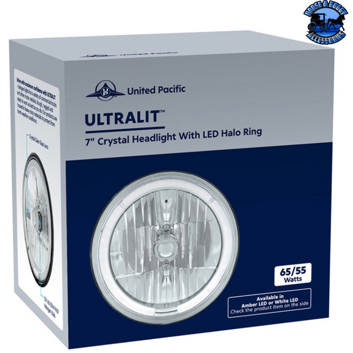 Dark Gray ULTRALIT - 7" CRYSTAL HEADLIGHT WITH LED HALO RING (Choose Color) HEADLIGHT Amber,White