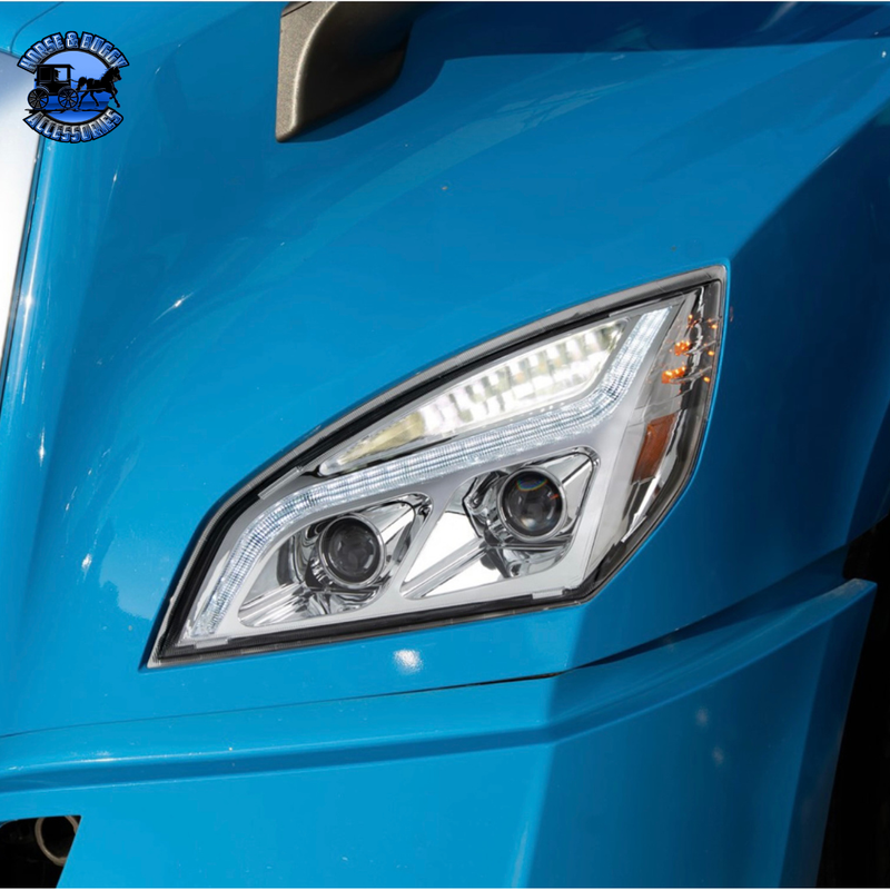 LED PROJECTION HEADLIGHT WITH LED POSITION LIGHT FOR 2018-2024 FREIGHTLINER CASCADIA (Choose Color) (Choose Side) LED Headlight Chrome / Driver's Side,Chrome / Passenger's Side,Black / Driver's Side,Black / Passenger's Side Dark Cyan