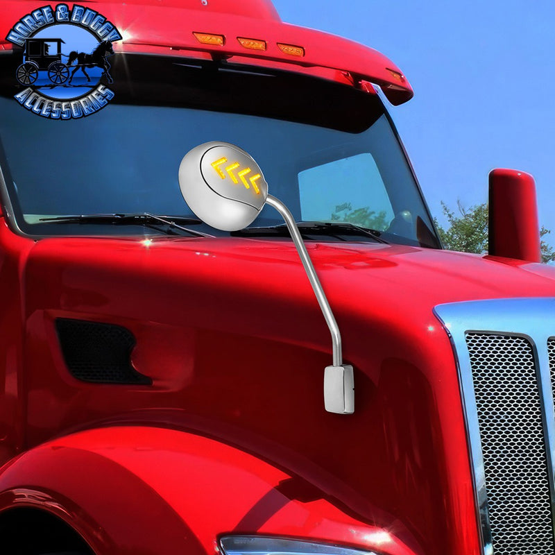 Chrome Hood Mirror Assembly With Sequential LED Turn Signal For 2013-2021 KW T680 & 2012-2021 PB 579 (Choose Side) Hood Mirror Driver,Passenger Black