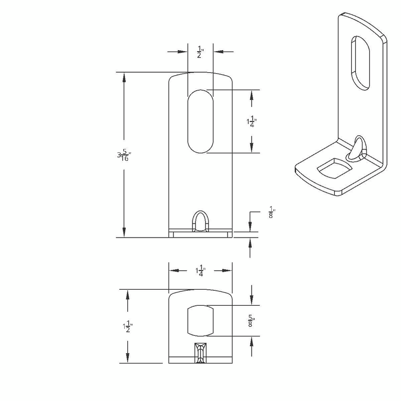UP-60014 12-Gauge 304 Stainless Steel L-Shape Bracket - 3-5/16" X 1-1/4" X 1-1/2" (Bulk)