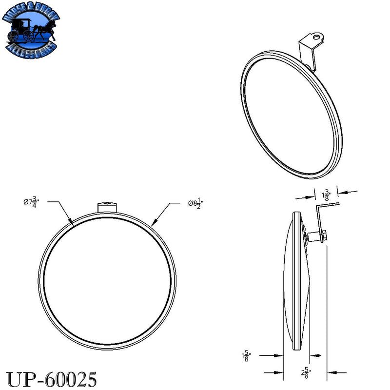 Espejo convexo de acero inoxidable de 8-1/2" - 320R con perno de montaje desplazado
