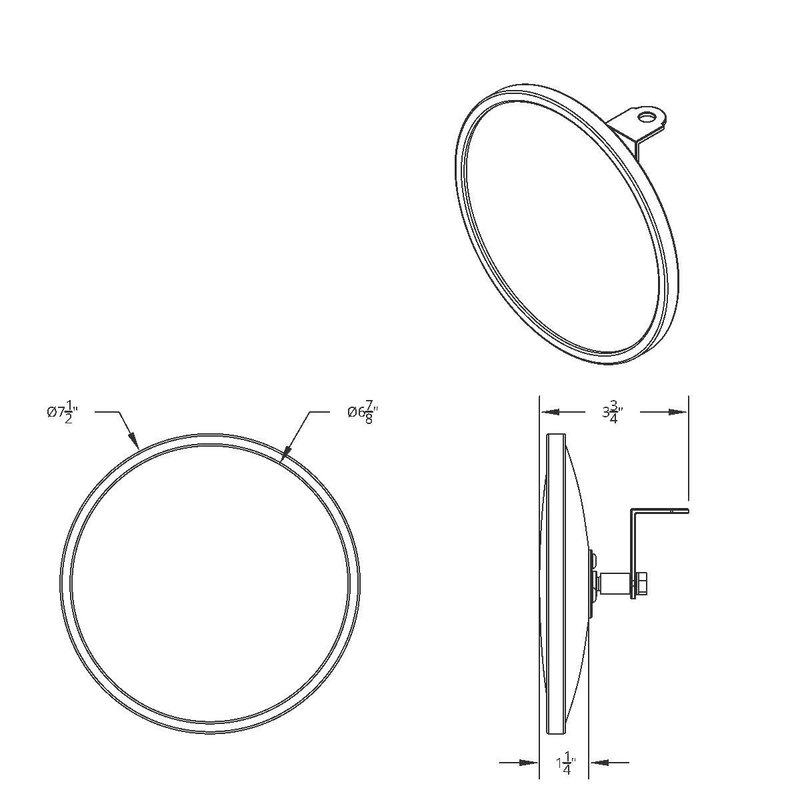 7-1/2" Stainless Steel Convex Mirror With Centered Mounting Stud