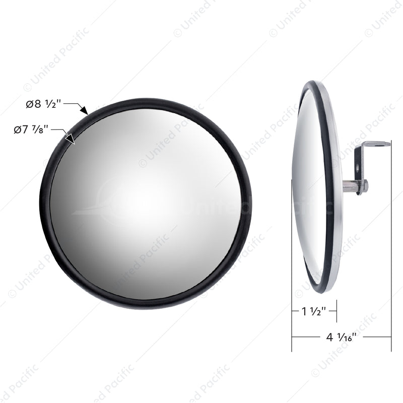 Espejo convexo de acero inoxidable de 8-1/2" con perno de montaje centrado