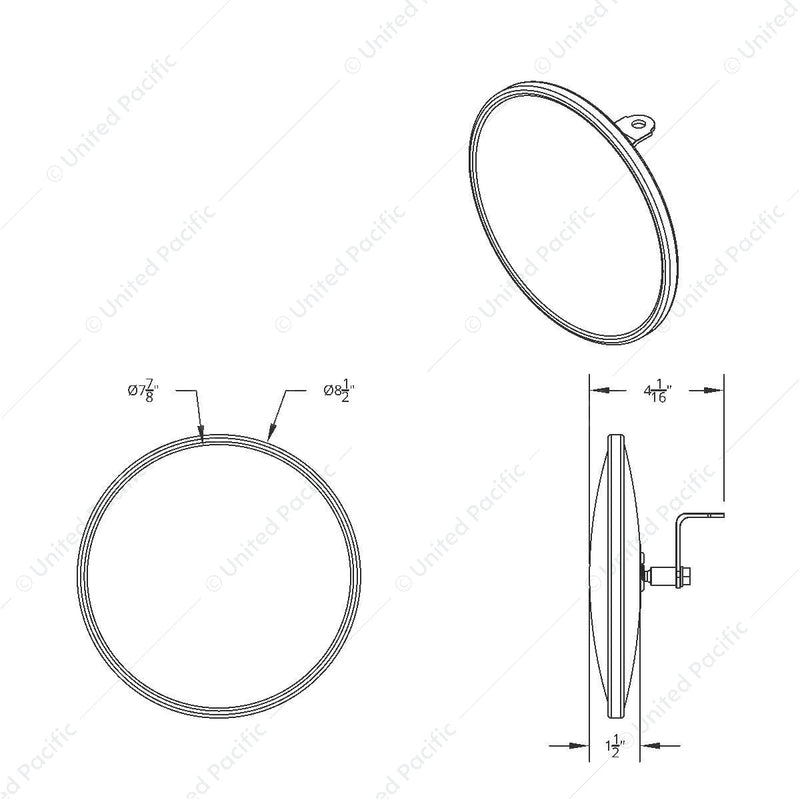 Espejo convexo de acero inoxidable de 8-1/2" con perno de montaje centrado